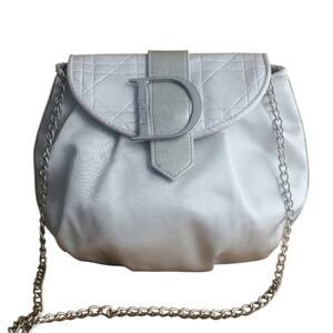 Christian Dior Silver Satin Clutch Bag